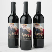 50th Anniversary Party Photo Cheers Gold Script ワインラベル (ボトル)