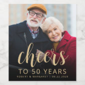 50th Anniversary Party Photo Cheers Gold Script ワインラベル (シングルラベル)