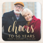 50th Anniversary Party Photo Gold Cheers スクエアペーパーコースター (正面)