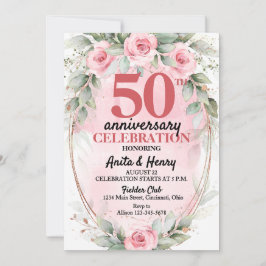 50th Anniversary Soft Pink & Sage Green Roses 招待状