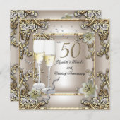 50th Anniversary Wedding Cream Gold Lily 招待状 (正面/裏面)