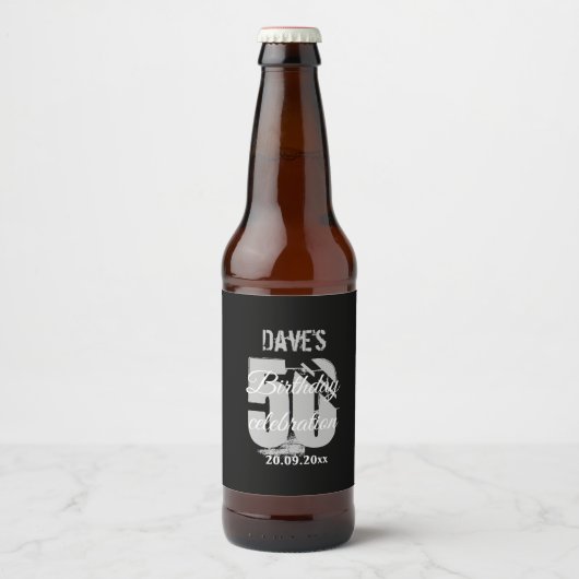 50th Any Age誕生日パーソナライズされたパーティー ビールラベル (正面)