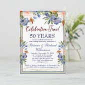 50th (Any Year) Chic Floral Wedding Anniversary  招待状 (スタンド正面)