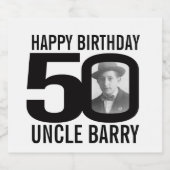 50th Birthdayカスタム写真の叔父の名前ラベル ビールラベル (シングルラベル)