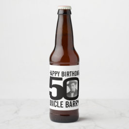 50th Birthdayカスタム写真の叔父の名前ラベル ビールラベル