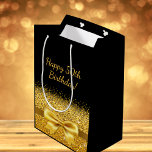 50th birthdayブラック金ゴールド名エレガント ミディアムペーパーバッグ<br><div class="desc">エレガントクラシック、グラマフェミニンラススタイルパーティー抱き枕。金ゴールド色のリボンと弓の黄金のグリッターと輝き、誕生日のためのきらきら光るビットと豪華さ。黒の背景</div>