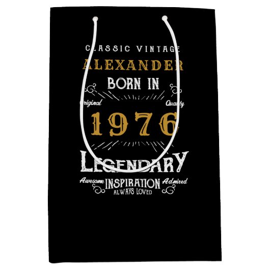 50th Birthday 1976 Add Name Legend Black Gold ミディアムペーパーバッグ (正面)