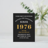 50th Birthday 1976 Black Gold Invitation ポストカード (スタンド正面)