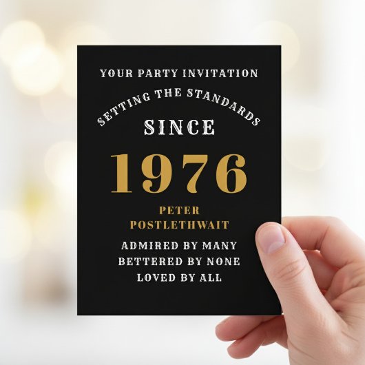 50th Birthday 1976 Black Gold Invitation ポストカード