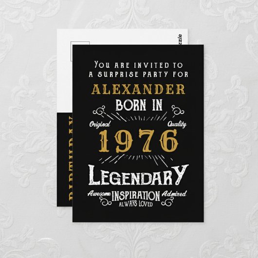 50th Birthday 1976 Black Gold Legend Invitation ポストカード
