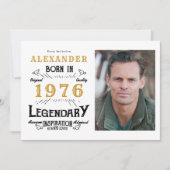 50th Birthday 1976 Legend White & Gold Photo 招待状 (正面)