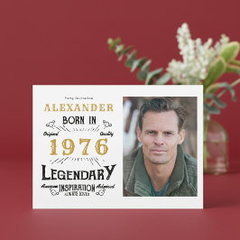 50th Birthday 1976 Legend White & Gold Photo 招待状