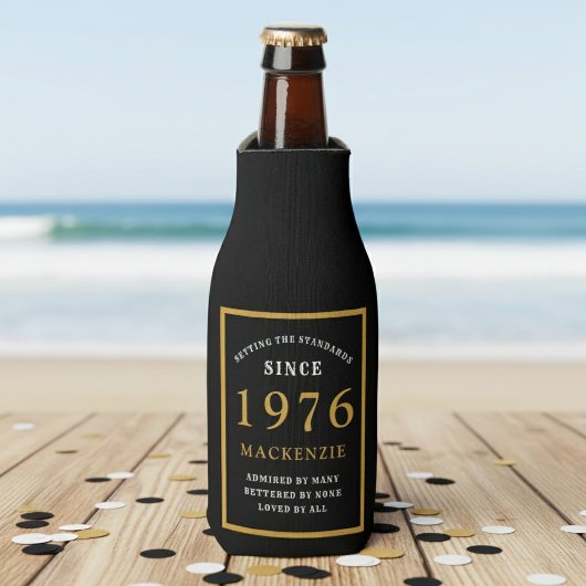 50th Birthday 1976 Name Elegant Chic Black Gold ボトルクーラー