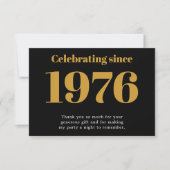 50th Birthday 1976 Retro Black And Gold サンキューカード (正面)