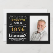 50th Birthday 1976 Vintage Black Gold Personalized 招待状 (正面)