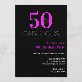 50th Birthday 50 fabulous Neon Pink Black Party 招待状