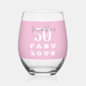 50th Birthday 50 fabulous Pink Gray Personalized ステムなしワイングラス (裏面)