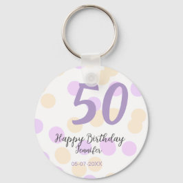 50th birthday add name date purple orange polkadot キーホルダー