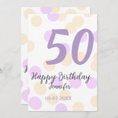 50th birthday add name date purple orange polkadot サンキューカード (正面/裏面)