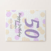 50th birthday add name date purple orange polkadot ジグソーパズル (横)