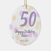 50th birthday add name date purple orange polkadot セラミックオーナメント (右)