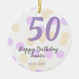 50th birthday add name date purple orange polkadot セラミックオーナメント