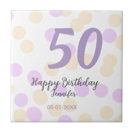 50th birthday add name date purple orange polkadot タイル