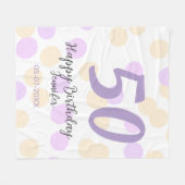 50th birthday add name date purple orange polkadot フリースブランケット (正面(横))