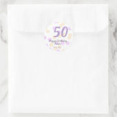 50th birthday add name date purple orange polkadot ラウンドシール (バッグ)