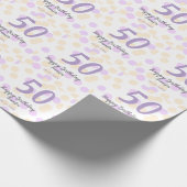 50th birthday add name date purple orange polkadot ラッピングペーパー (角)