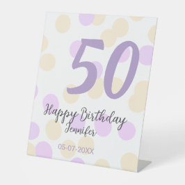 50th birthday add name date purple orange polkadot 台座サイン