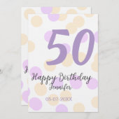50th birthday add name date purple orange polkadot 招待状 (正面/裏面)