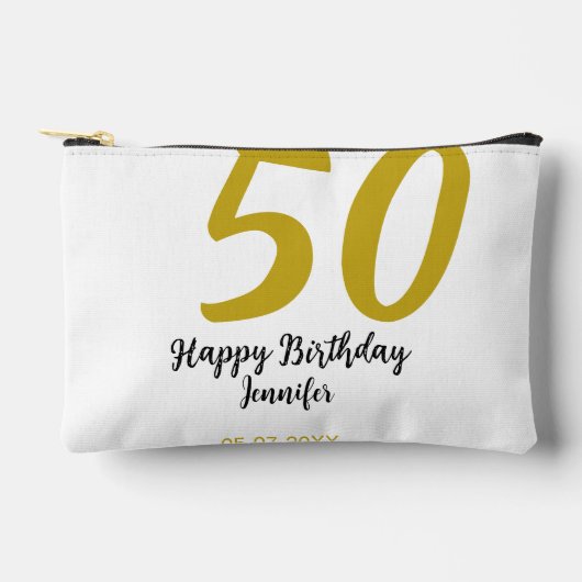 50th birthday add name date year black テンプレートgo アクセサリーポーチ (正面)