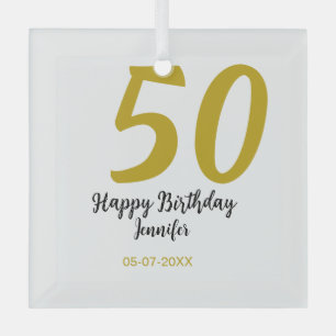 50th birthday add name date year black テンプレートgo ガラスオーナメント