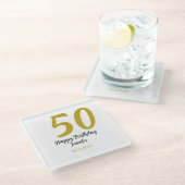 50th birthday add name date year black テンプレートgo ガラスコースター (アングル)