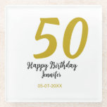 50th birthday add name date year black テンプレートgo ガラスコースター<br><div class="desc">編集可能デザイン</div>