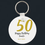 50th birthday add name date year black テンプレートgo キーホルダー<br><div class="desc">編集可能デザイン</div>