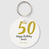 50th birthday add name date year black テンプレートgo キーホルダー (正面)