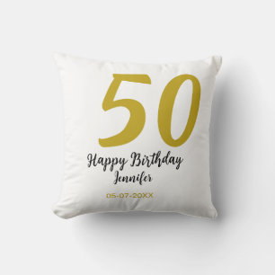 50th birthday add name date year black テンプレートgo クッション