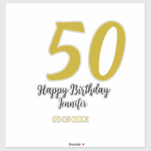 50th birthday add name date year black テンプレートgo シール