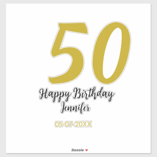 50th birthday add name date year black テンプレートgo シール (シート)