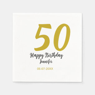 50th birthday add name date year black テンプレートgo スタンダードカクテルナプキン