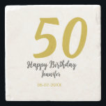 50th birthday add name date year black テンプレートgo ストーンコースター<br><div class="desc">編集可能デザイン</div>