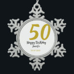 50th birthday add name date year black テンプレートgo スノーフレークピューターオーナメント<br><div class="desc">編集可能デザイン</div>