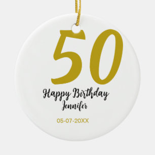 50th birthday add name date year black テンプレートgo セラミックオーナメント