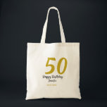50th birthday add name date year black テンプレートgo トートバッグ<br><div class="desc">編集可能デザイン</div>