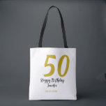 50th birthday add name date year black テンプレートgo トートバッグ<br><div class="desc">編集可能デザイン</div>