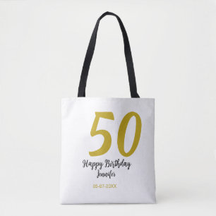 50th birthday add name date year black テンプレートgo トートバッグ