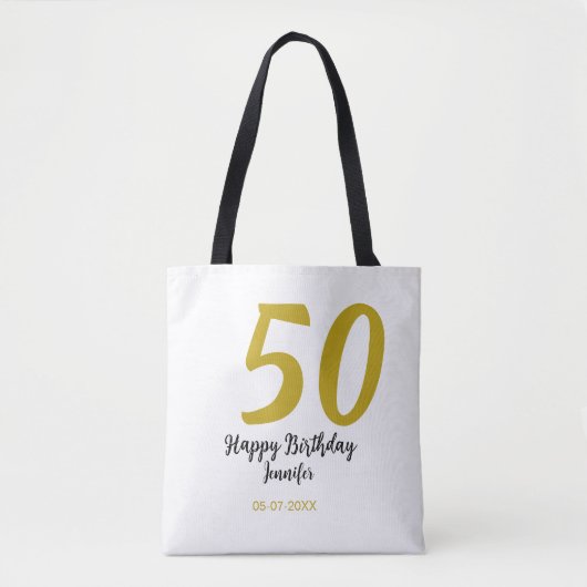 50th birthday add name date year black テンプレートgo トートバッグ (正面)