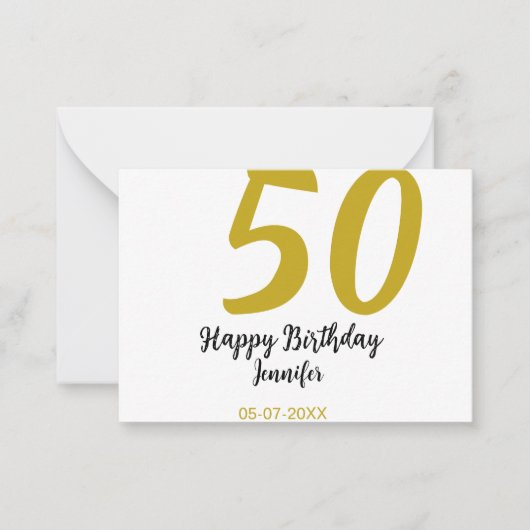 50th birthday add name date year black テンプレートgo ノートカード (正面)